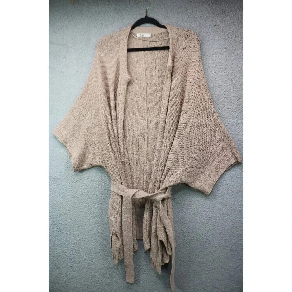 Ugg‎ Open Front Cardigan Open Knit-Size XL-Linen Blend-Beachy-Belted-Oversized